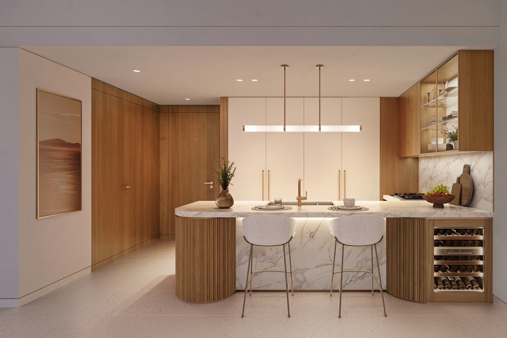 interior design indoors kitchen wood panels kitchen island
