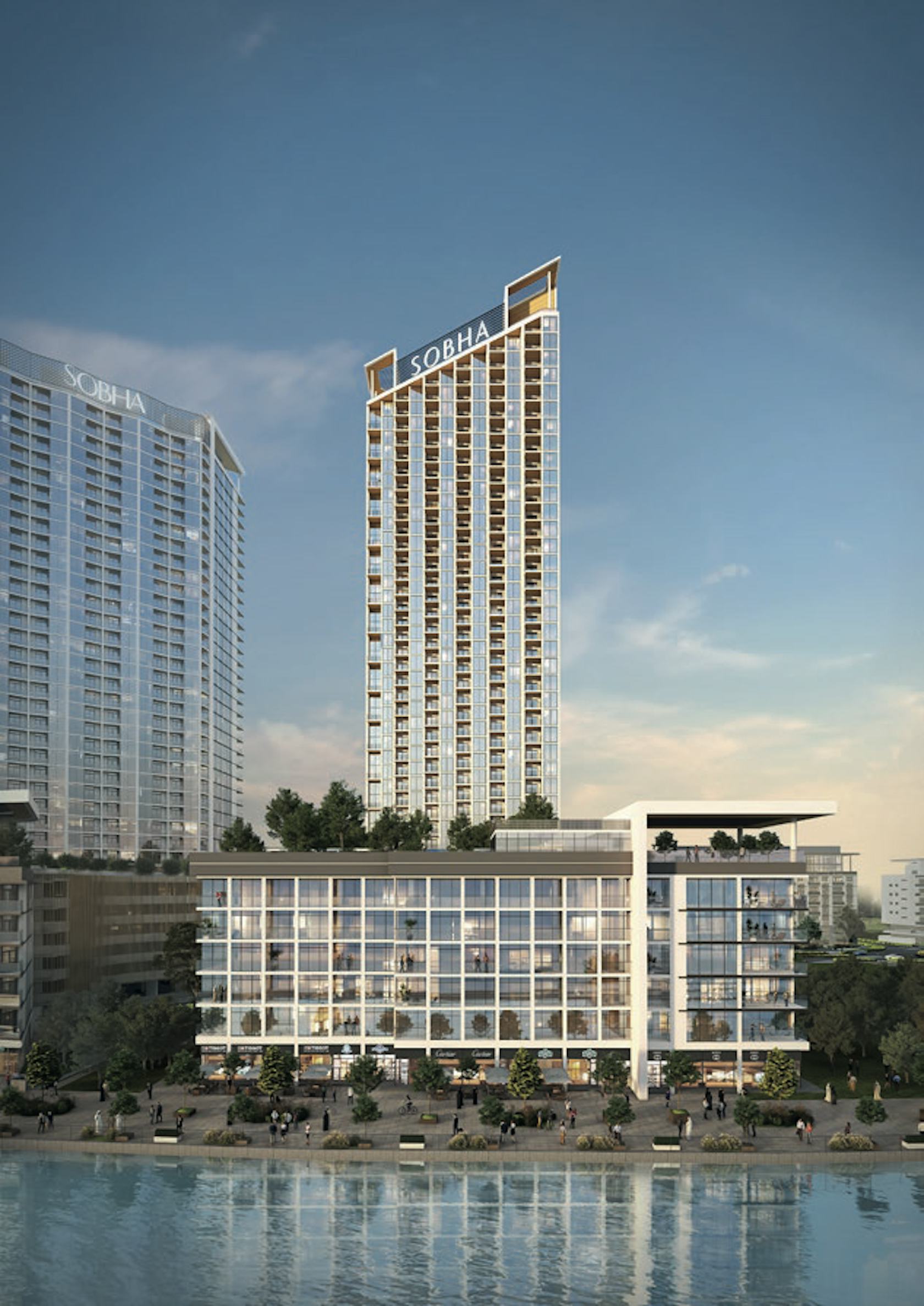 building condo housing building complex city tower urban swimming pool cityscape waterfront