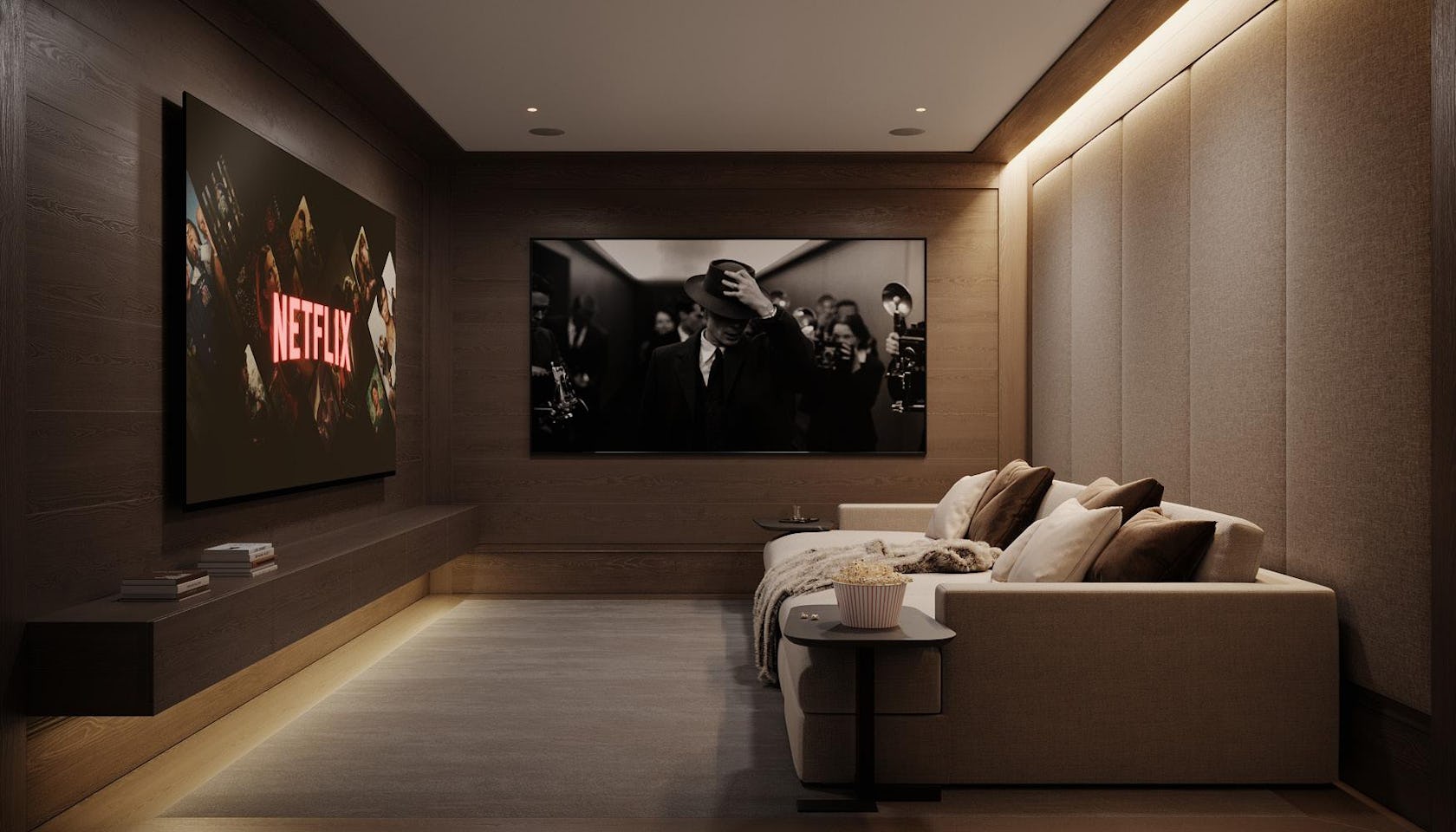 indoors interior design living room home theater screen adult male man person monitor