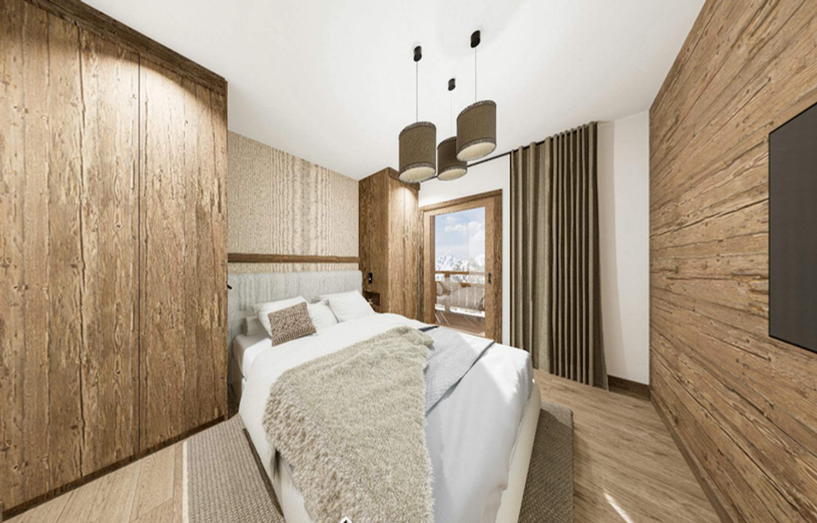 indoors interior design wood panels bed furniture