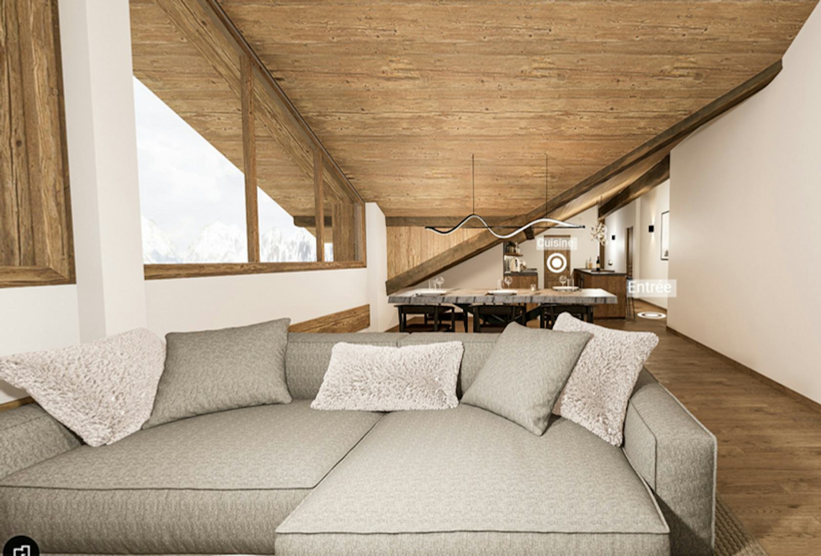 indoors interior design home decor cushion couch living room wood hardwood loft wood panels