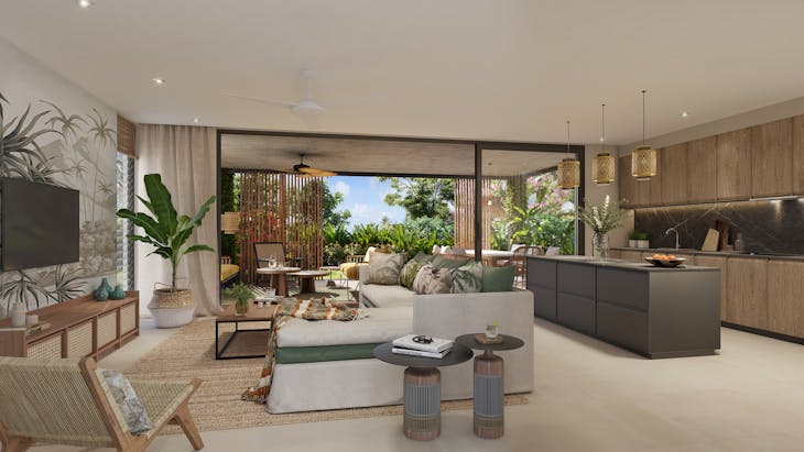 indoors interior design home decor living room table ceiling fan coffee table screen couch plant