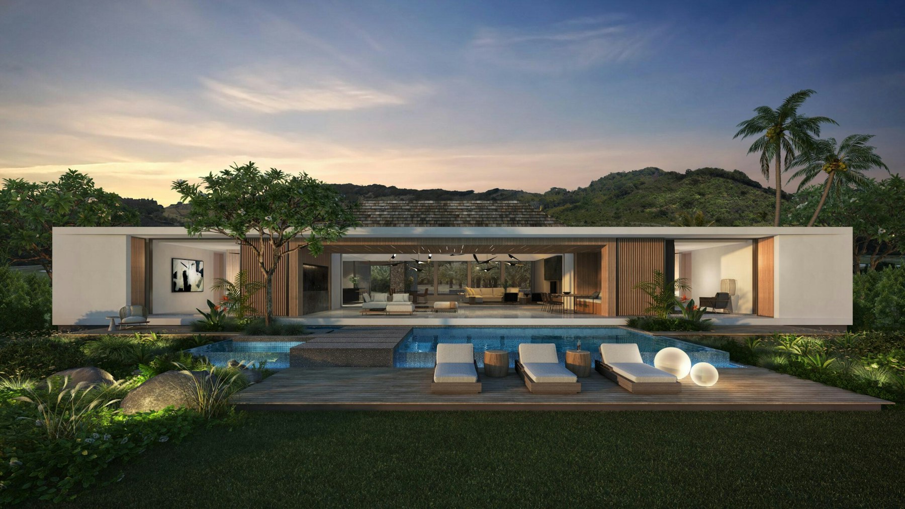 Villa in the gardens at dusk — Heritage Villas Valriche