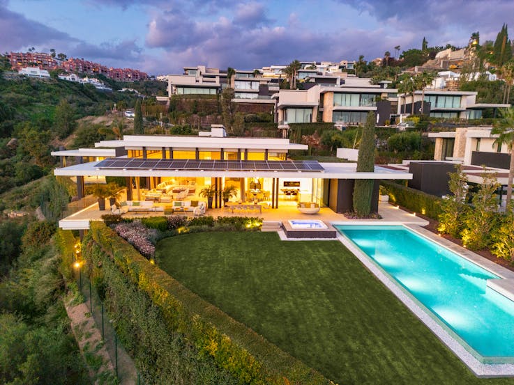 building housing villa pool water swimming pool hotel resort outdoors aerial view