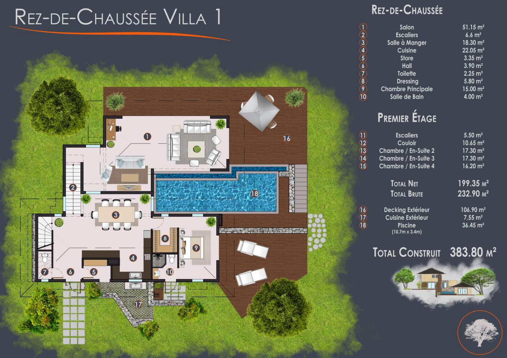 Eco Native Lodge Villa : luxury villa with swimming pool in Rivière Noire 1356978840 floor plan 1