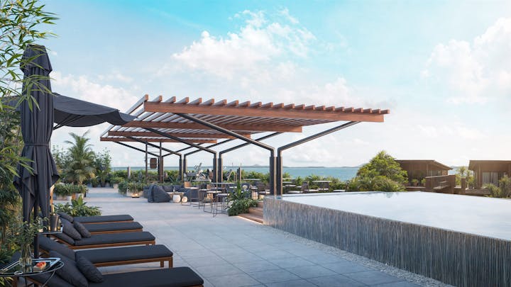building house housing porch patio terrace pergola desk outdoors villa