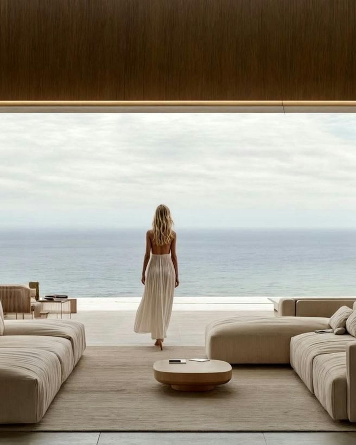 Prestige property in Greece with panoramic sea-view terrace Minimalist terrace with panoramic coastal view in Greece