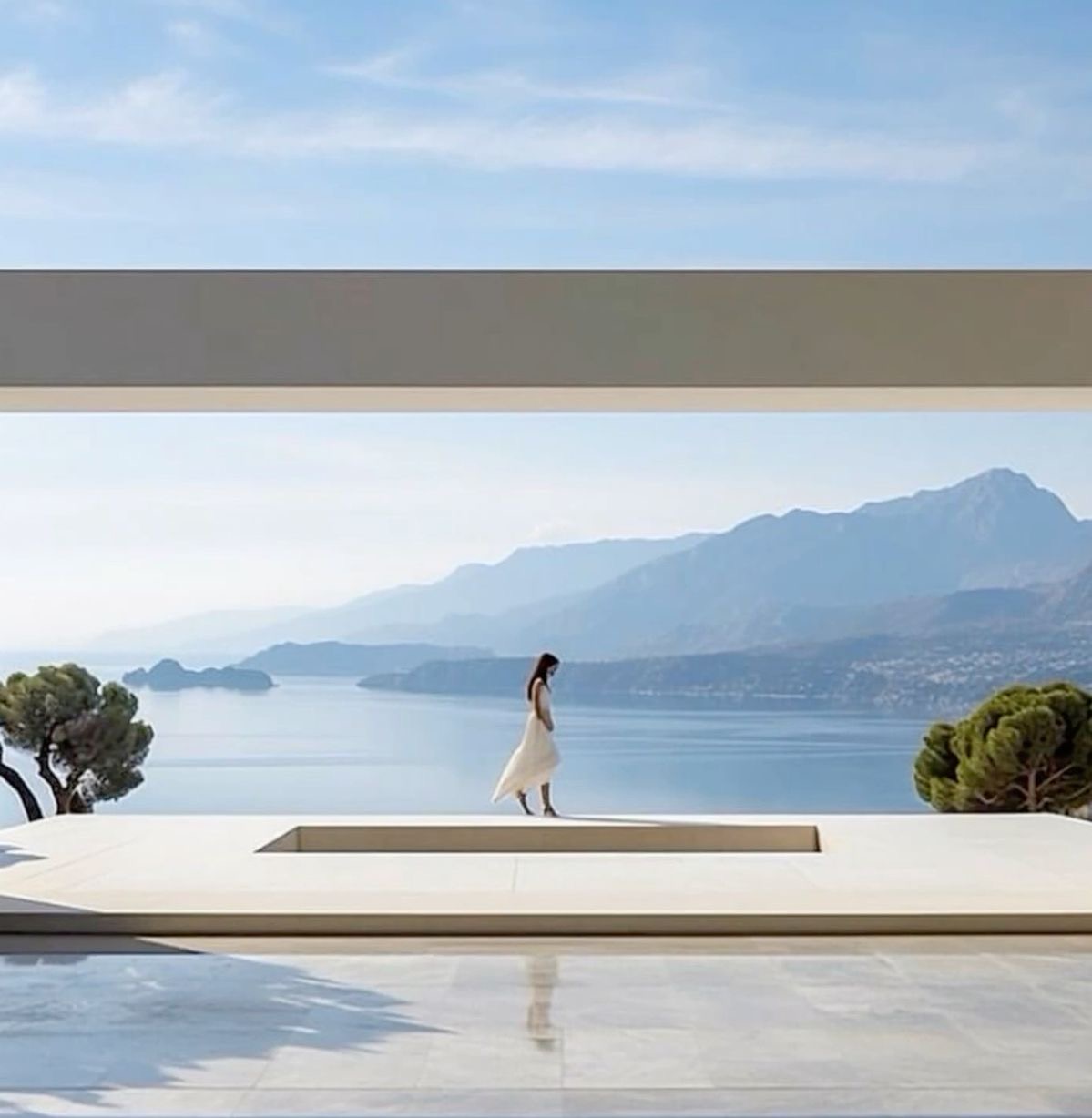 Contemporary living room with sea view in a luxury Greek villa