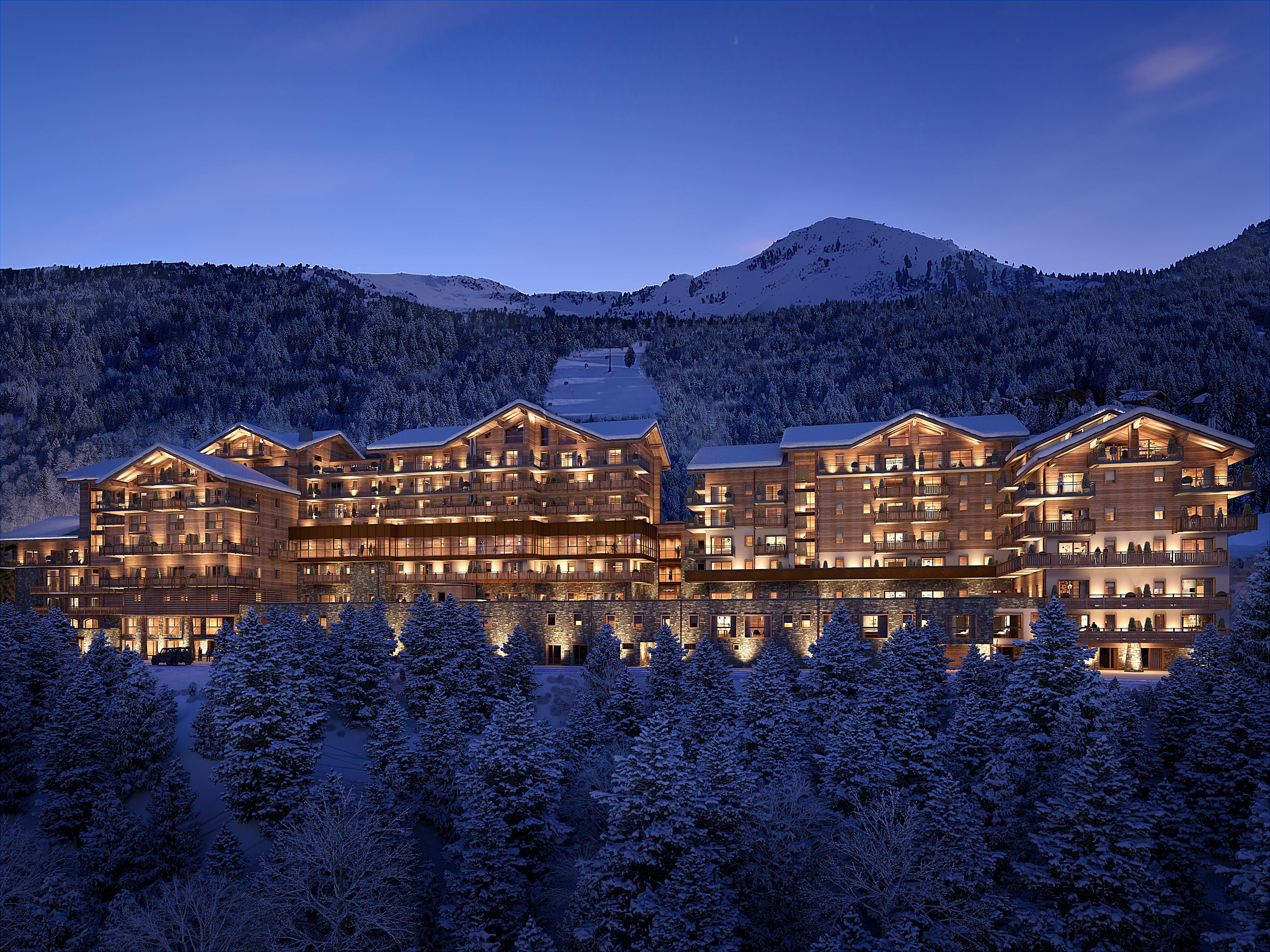 Vue exterieure d un programme neuf de luxe en France avec architecture alpine premium pour Barma a Courchevel, France
