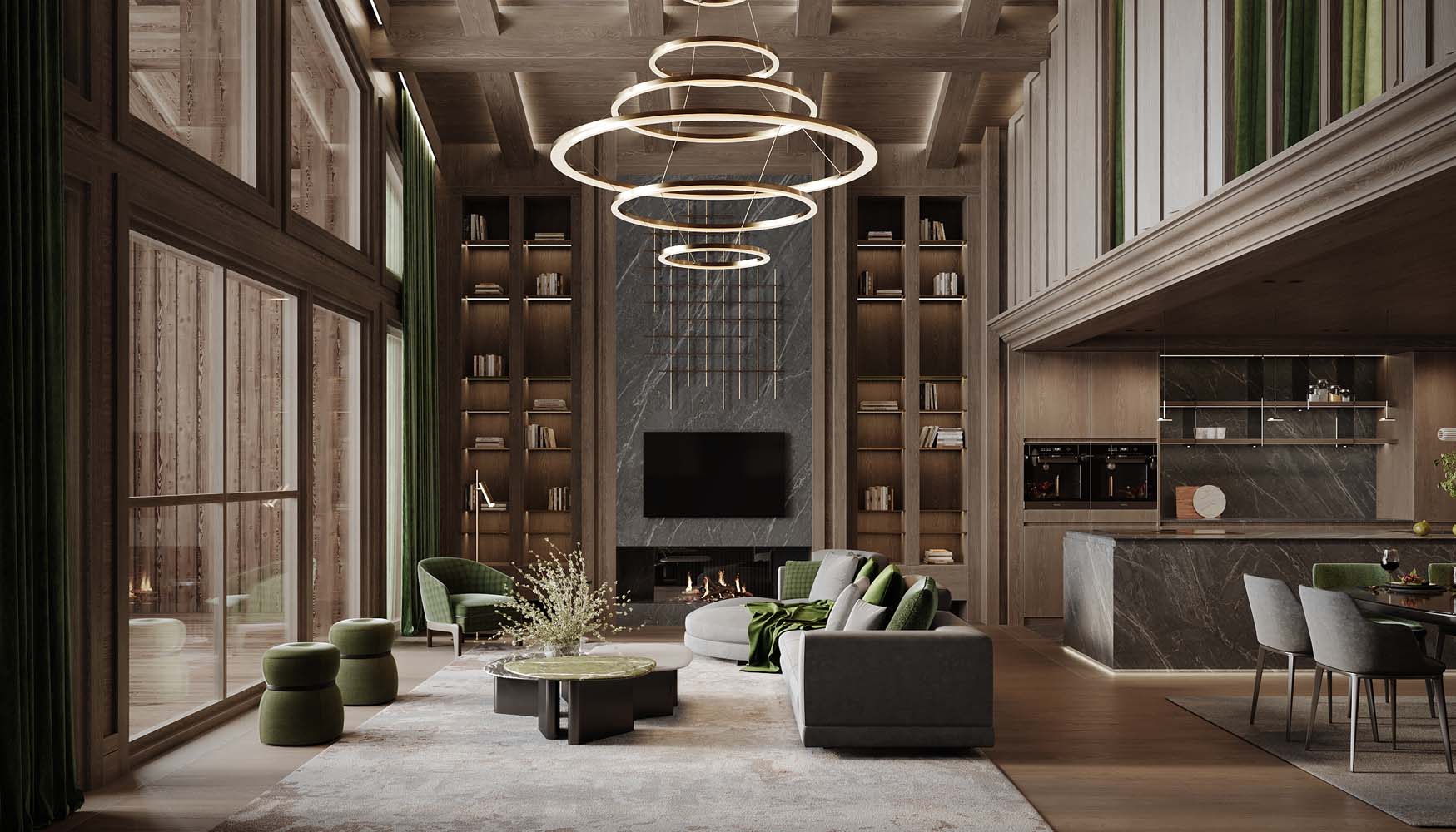 Espace repas de chalet de luxe avec finitions premium et ambiance alpine chaleureuse pour Le Parc 1963 a Val d'Isère, France