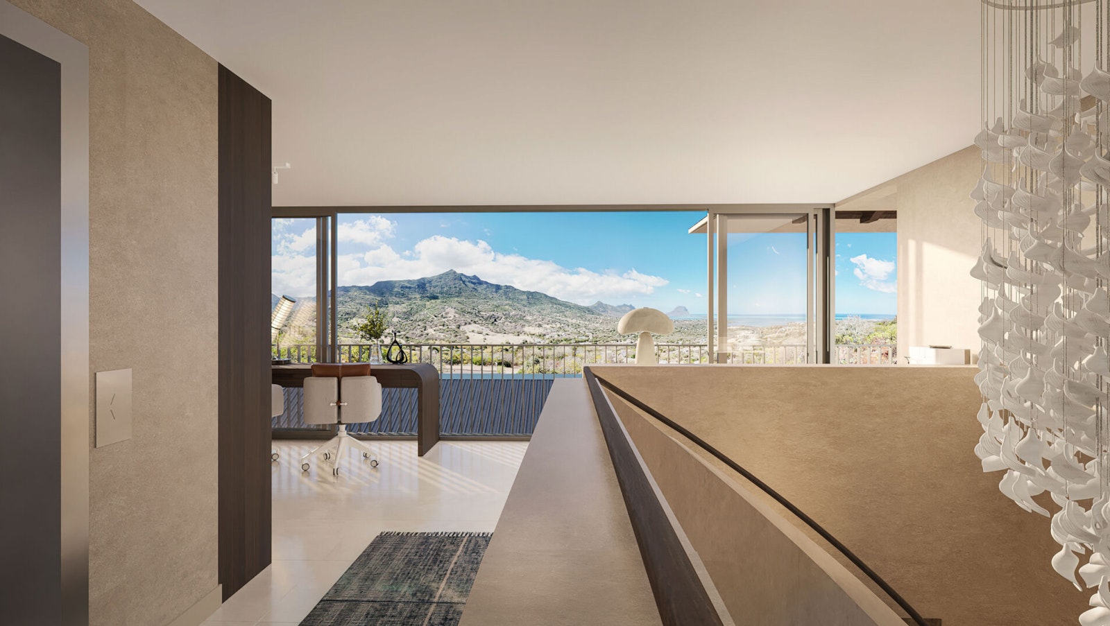 Mezzanine and staircase facing the mountain — Peak Panorama villa