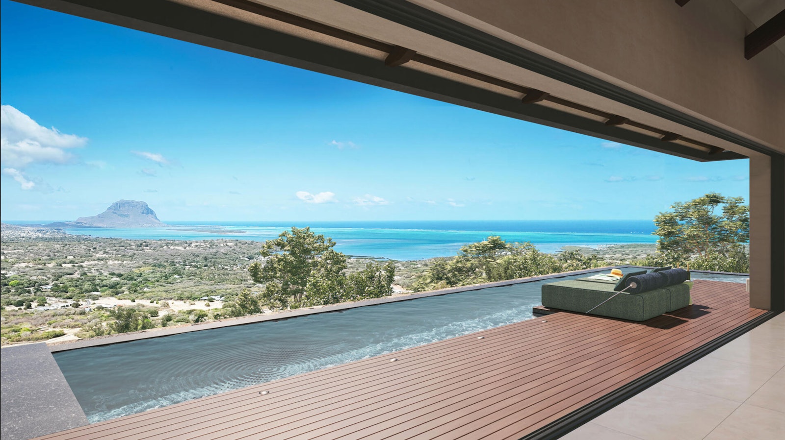 Infinity pool of a Peak Panorama villa facing Le Morne Brabant, Domaine de Palmyre, Mauritius