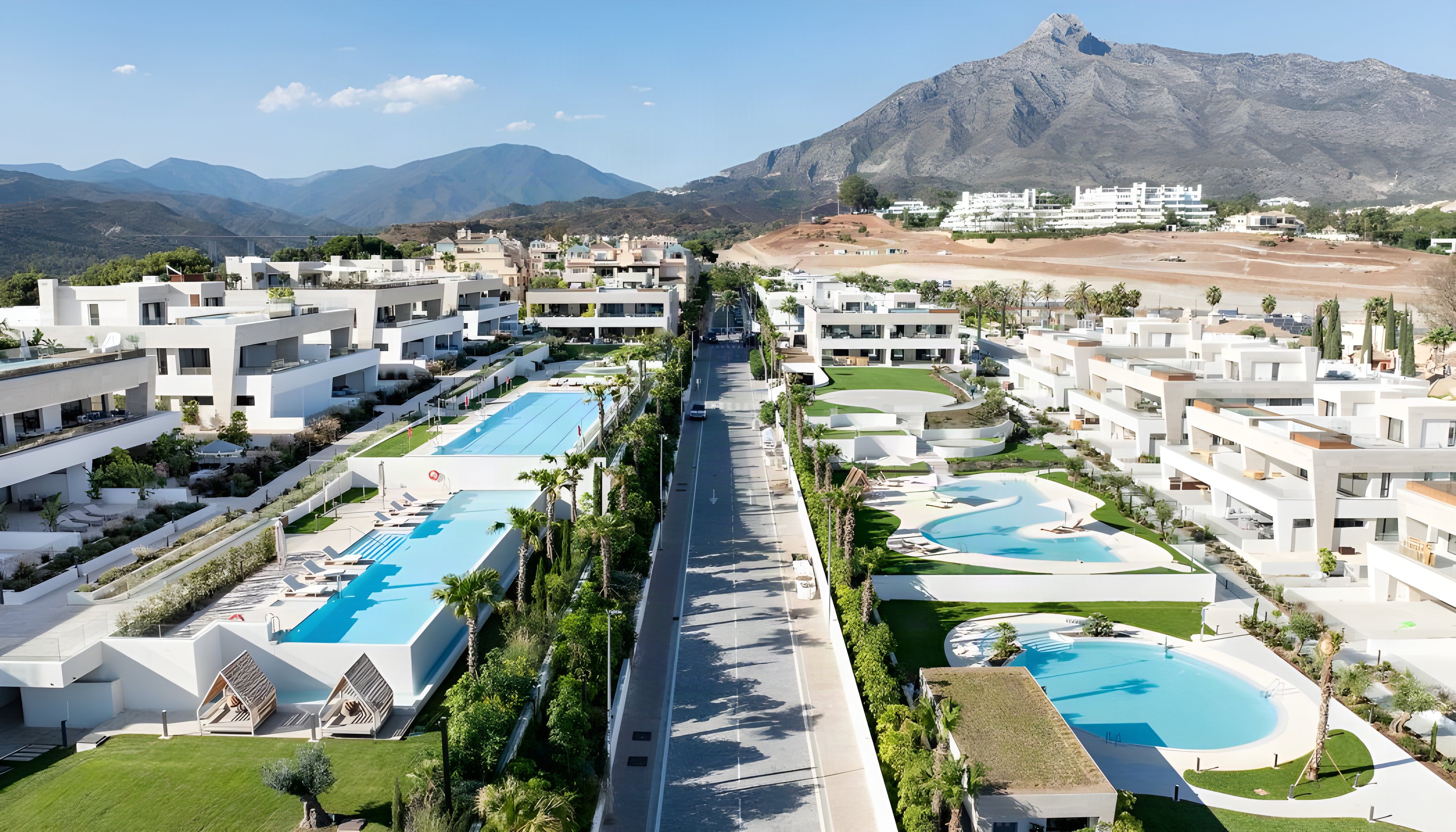 Aerial view of EPIC Marbella with La Concha mountain, Golden Mile, Marbella