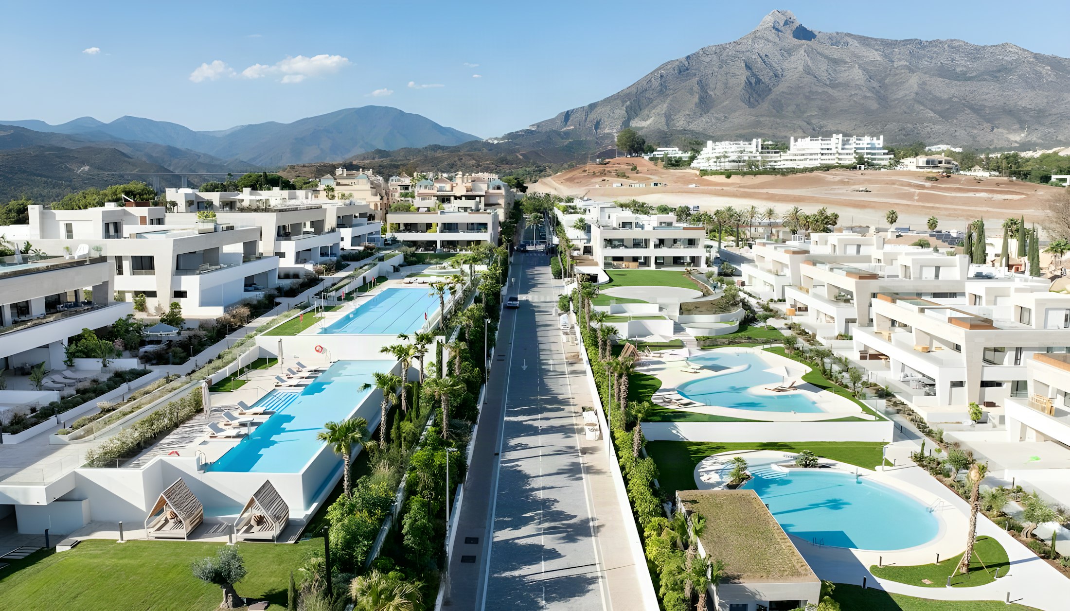 Aerial view of EPIC Marbella with La Concha mountain, Golden Mile, Marbella