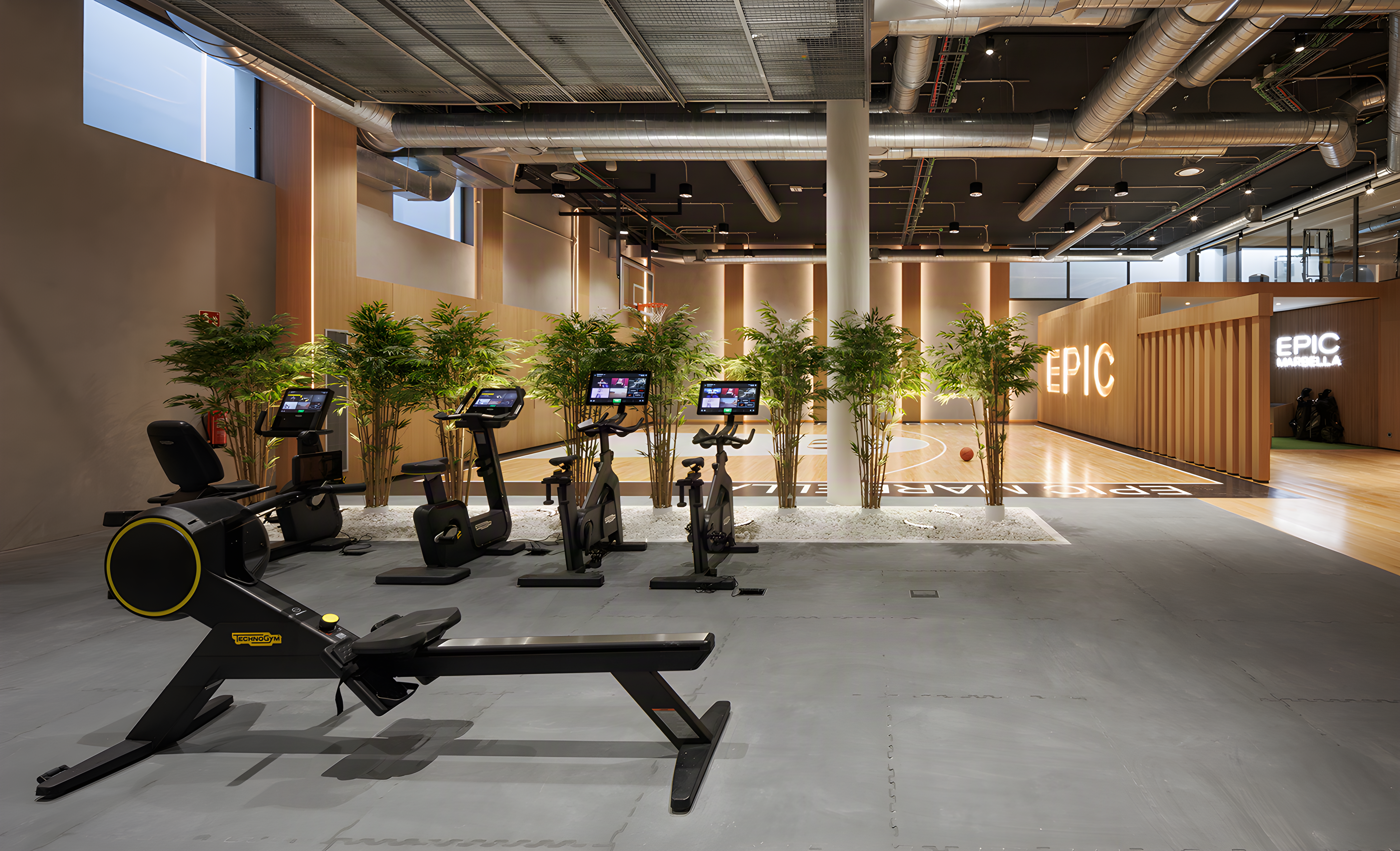 EPIC Marbella communal wellness area — private gym and indoor sports court