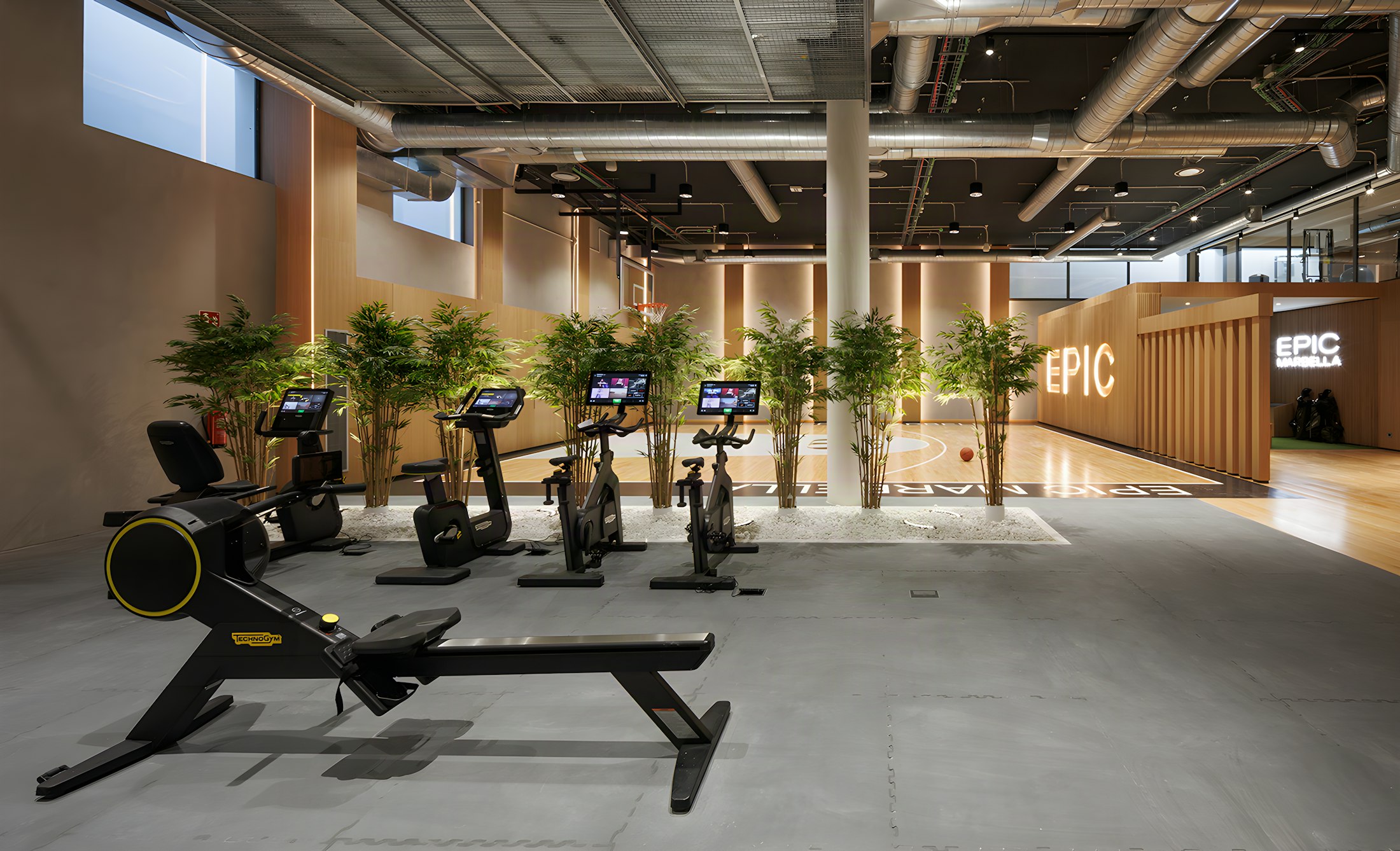 EPIC Marbella communal wellness area — private gym and indoor sports court