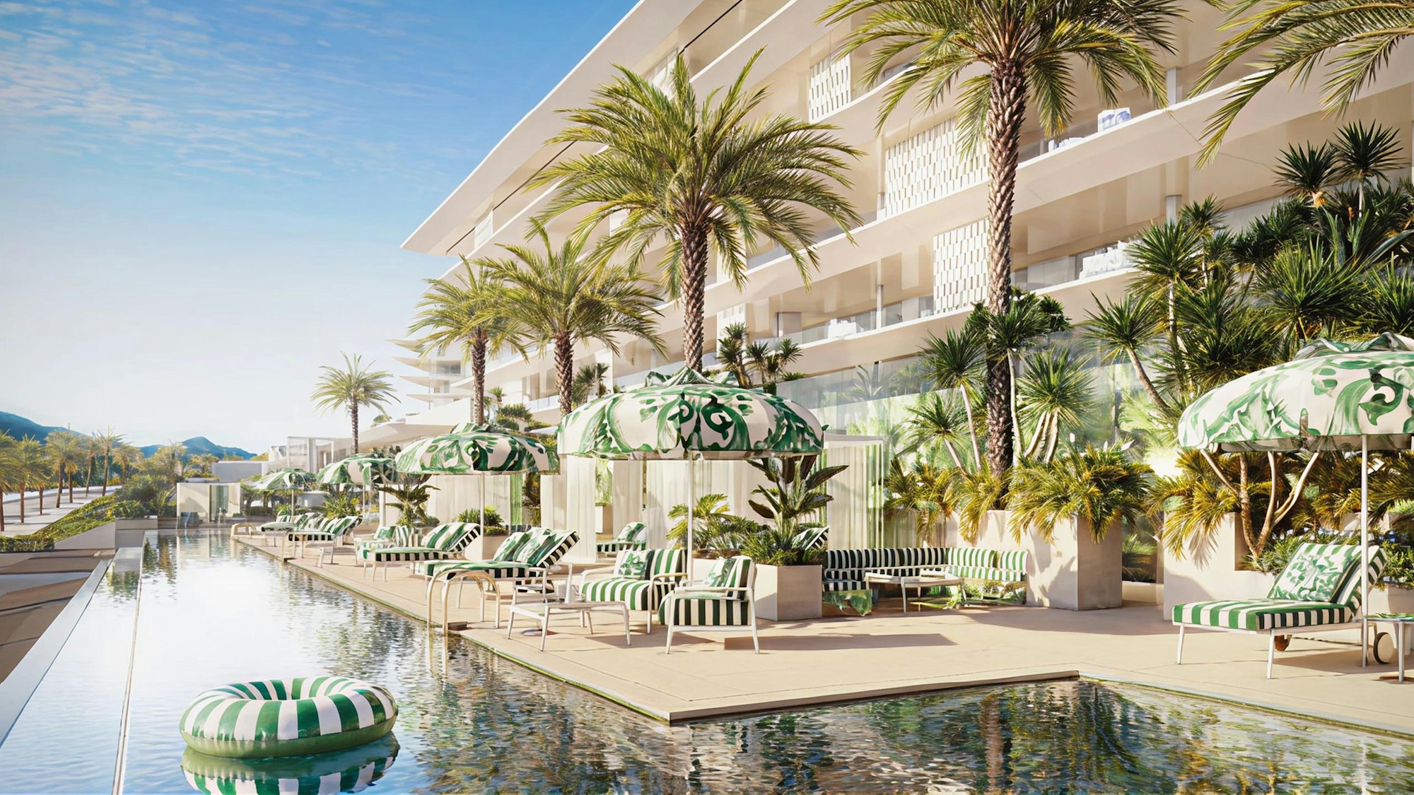Dolce&Gabbana pool and parasols at Design Hills Marbella