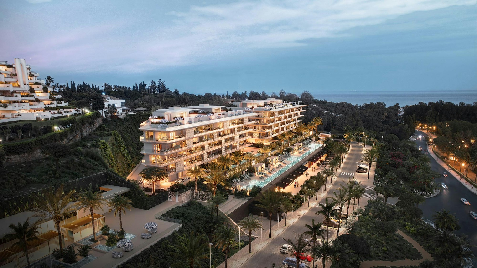 Design Hills Marbella at dusk, Golden Mile