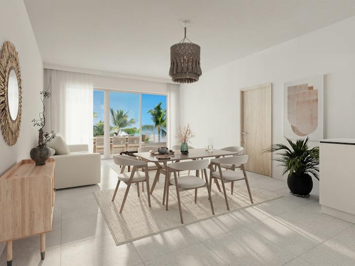 Living and dining room of a THE PAC Residencies 3-bedroom apartment (developer rendering)
