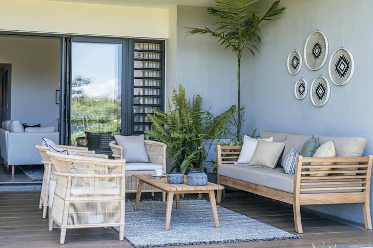Covered terrace of a delivered Saint Antoine Private Residence apartment, outdoor lounge (indicative finishes)