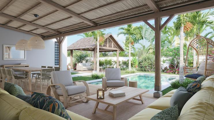 Villa Mauricia: 38 m² covered veranda opening onto the pool and kiosk (developer rendering)