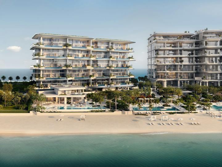 ORLA Infinity, Dorchester Collection, Dubai — the residence and beach at the tip of the Palm Jumeirah crescent