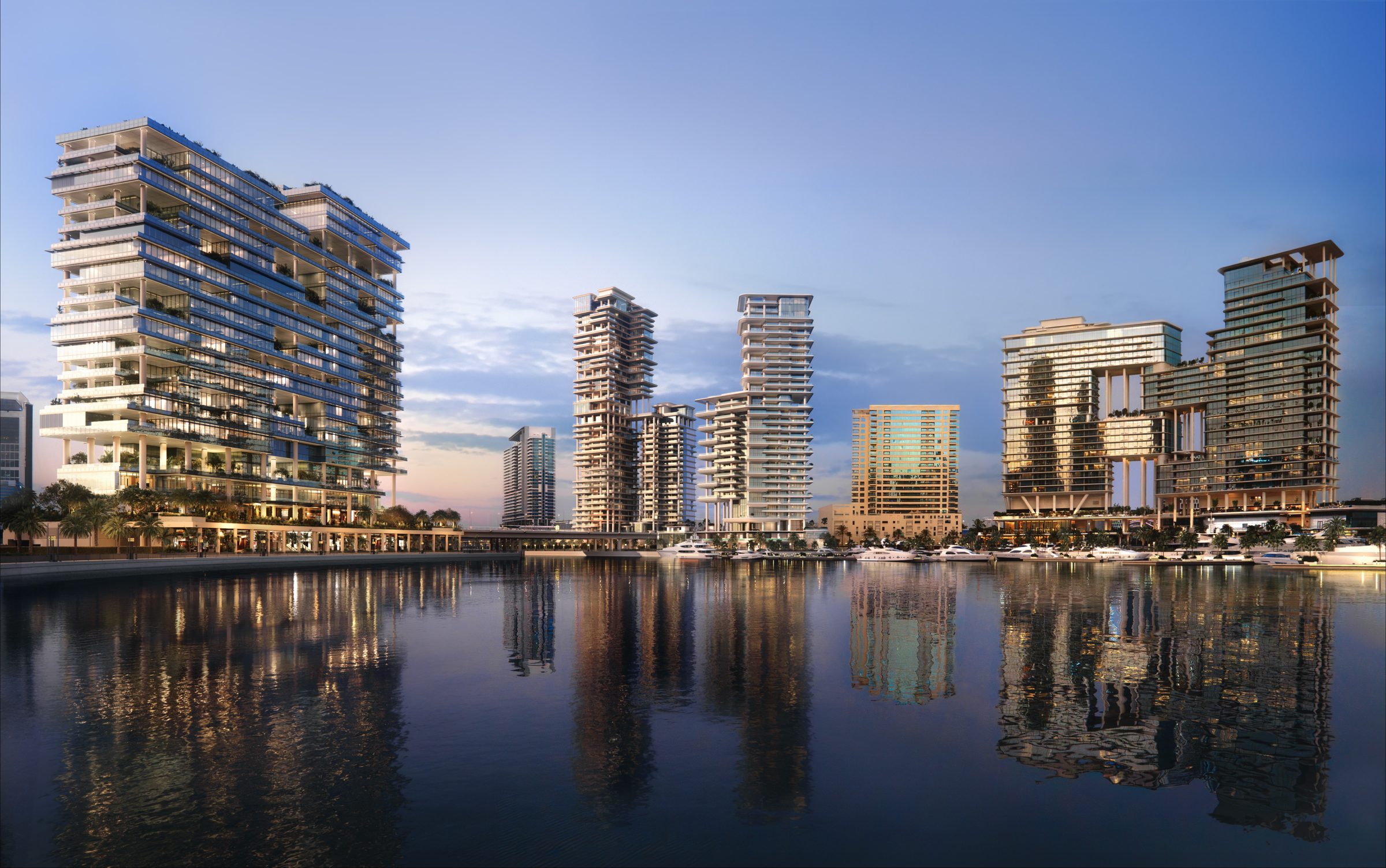 ENARA by OMNIYAT, Marasi Bay, Dubai — ENARA towers on the Marasi Bay marina