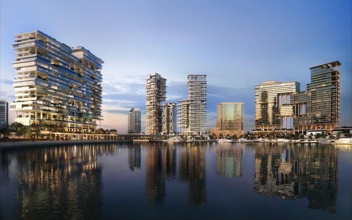 ENARA by OMNIYAT, Marasi Bay, Dubai — ENARA towers on the Marasi Bay marina