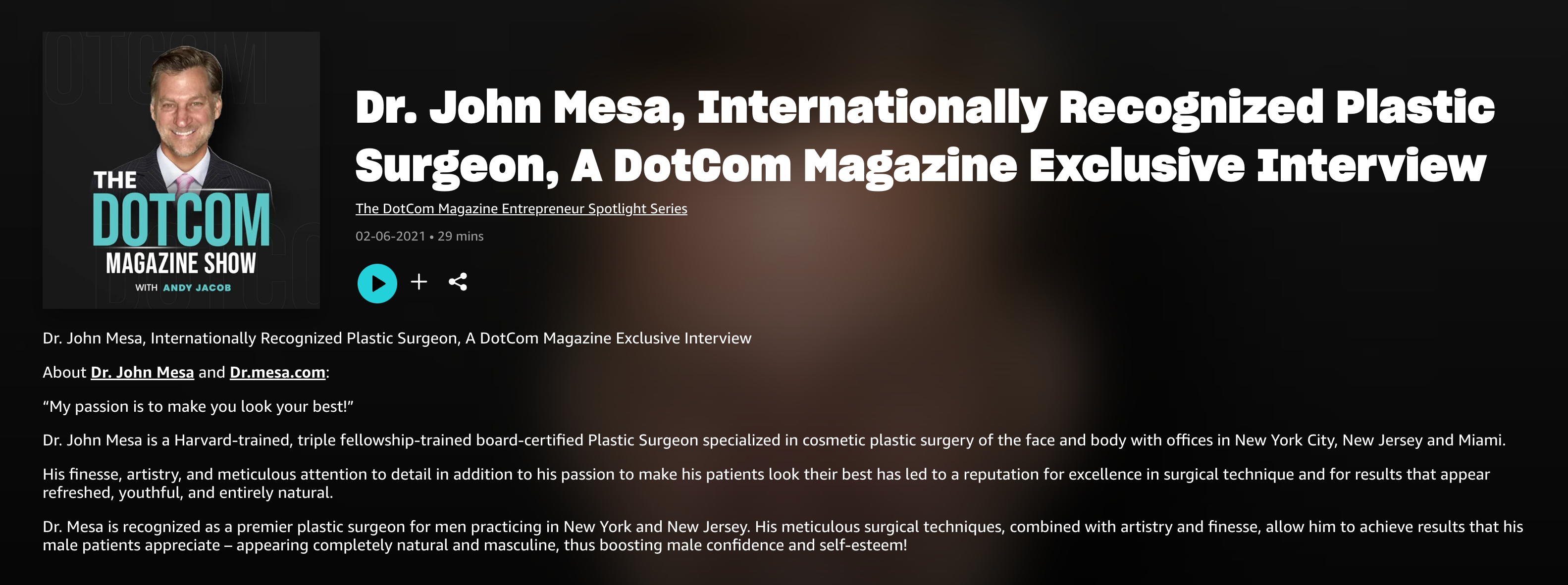 A photo of Dr. Mesa's DotCom magazine interview