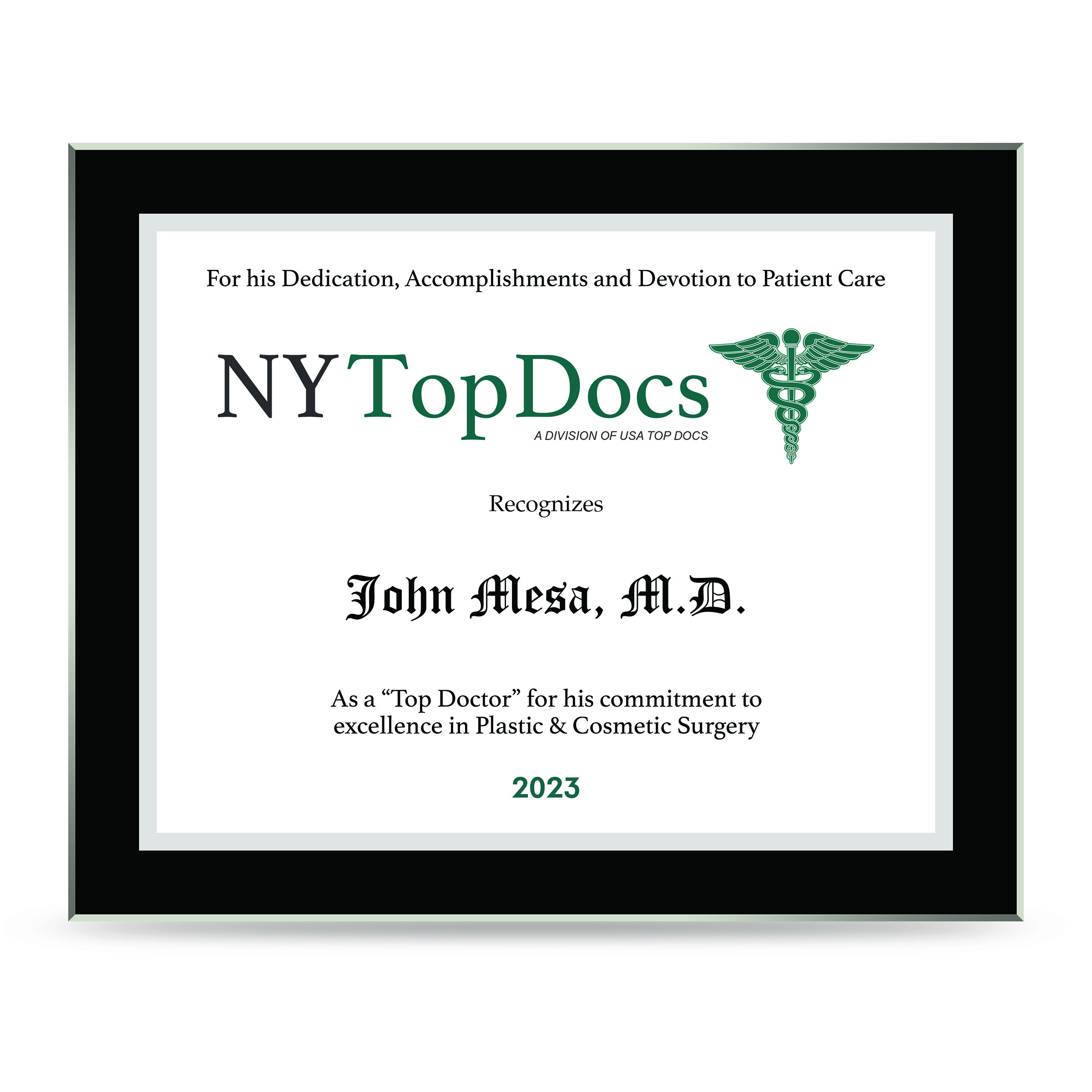 Dr. Mesa's NY Top Docs award