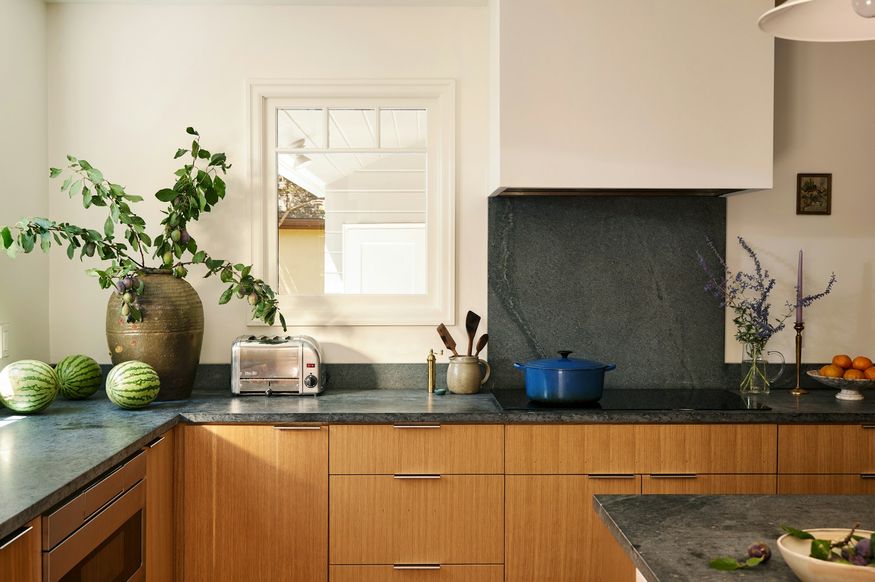 white oak kitchen with soapstone countertops