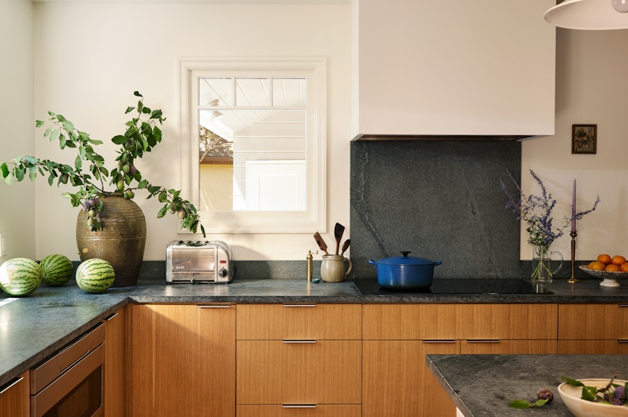 white oak kitchen with soapstone countertops