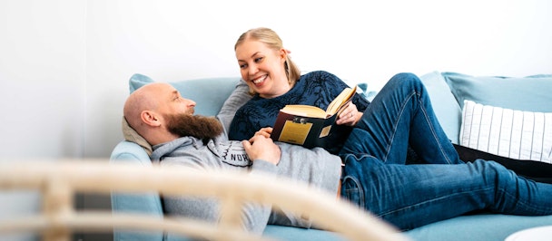 Man and woman on a couch.