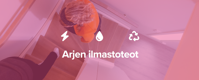 Arjen ilmastoteot kampanjakuva. Asukkaat nousemassa portaita.