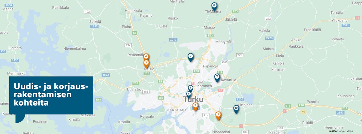 Uudis- ja korjausrakentamisen kohteita syksyllä 2022.