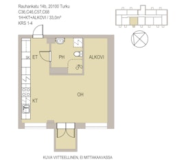 Asunnon RAUHANKATU 14b pohjapiirros