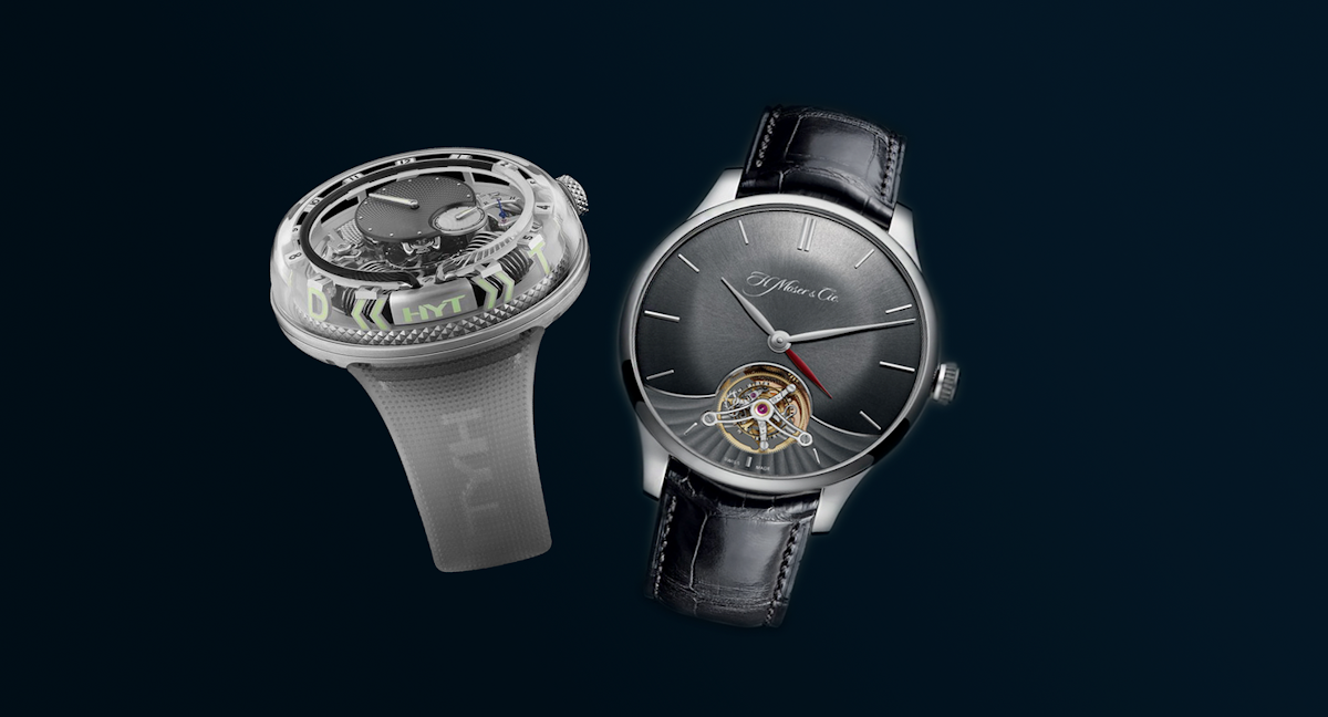 Tourbillon Dual Time Collection by H. Moser & Cie   H2.0 Time is Fluid Silver by HYT