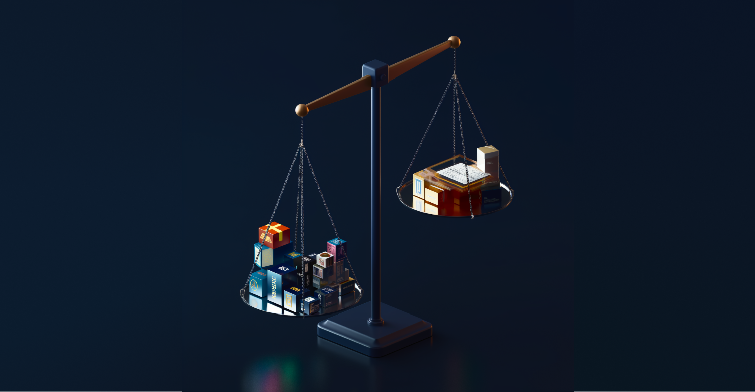 Scale with stockpapers and commodities on each side