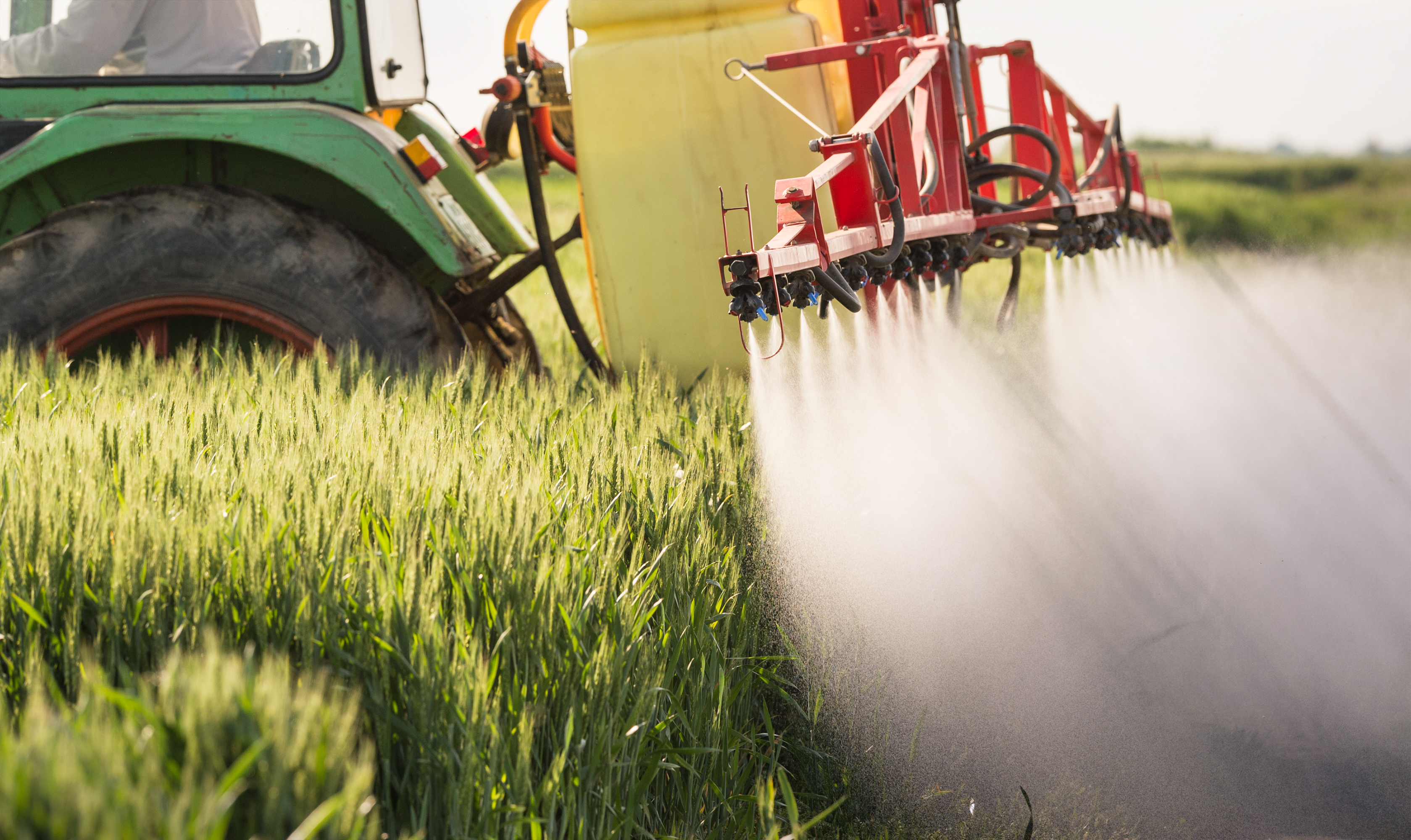 tractor spraying on crops