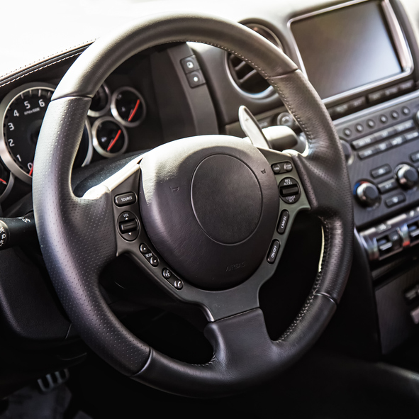 closeup of a steering wheel