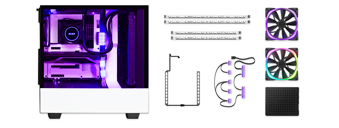 Boitier PC NZXT : boitier PC gamer Phantom noir, blanc, éclairage LED