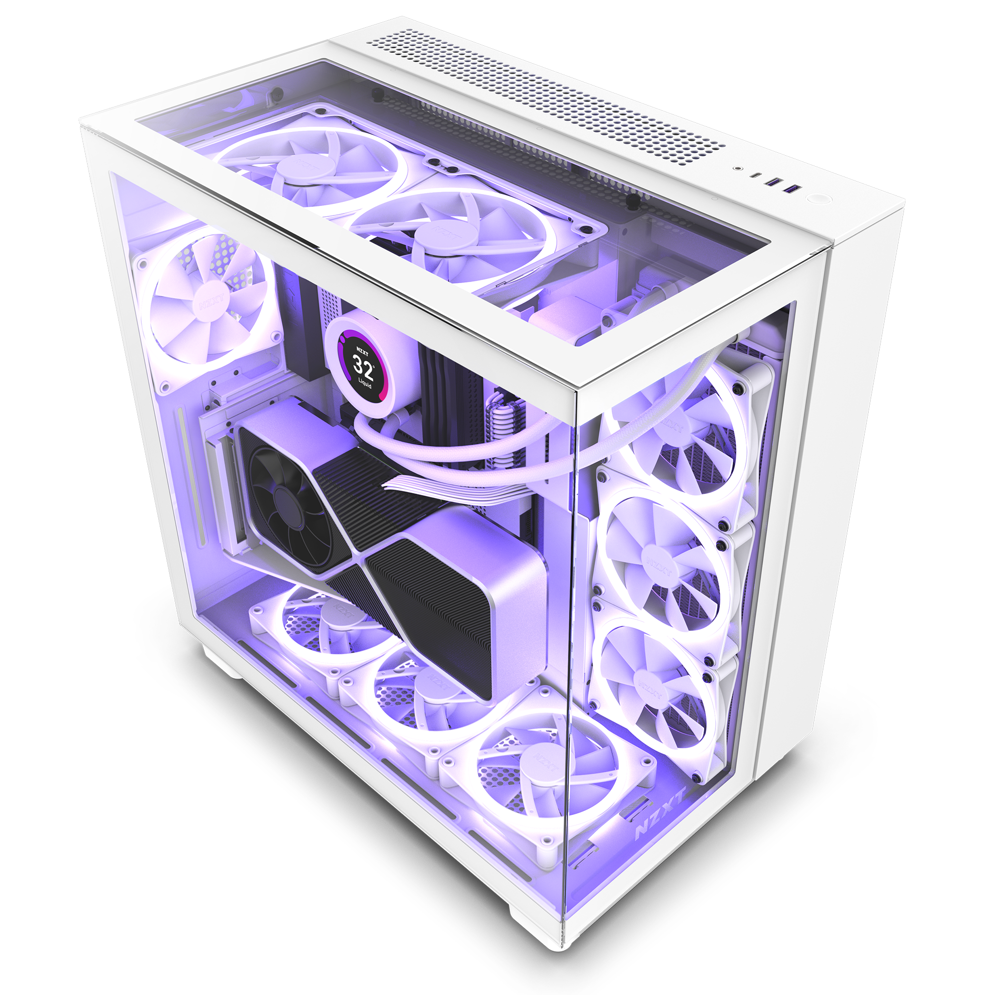 NZXT H9 Mid-Tower Gaming PC Case - 3 RGB Fans, Glass Panels, 360mm Radiator  Support, Cable Management - Black