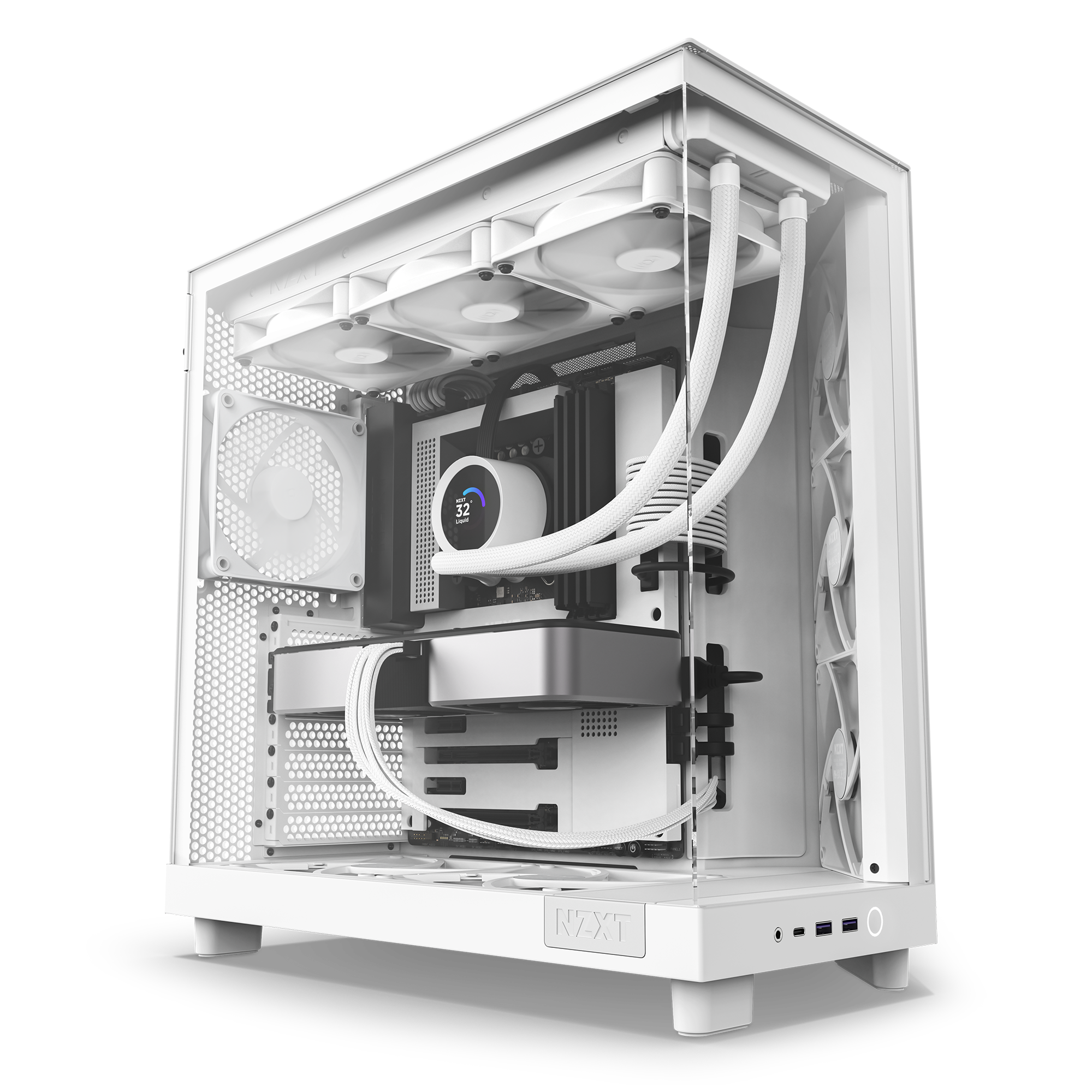  NZXT H9 Elite Dual-Chamber ATX Mid-Tower PC Gaming Case –  Includes 3 x 120mm F120 RGB Duo Fans with Controller– Glass Front, Top &  Side Panels – 360mm Radiator Support –