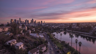 Echo Park Lacke with Downtown Los Angeles Skyline View