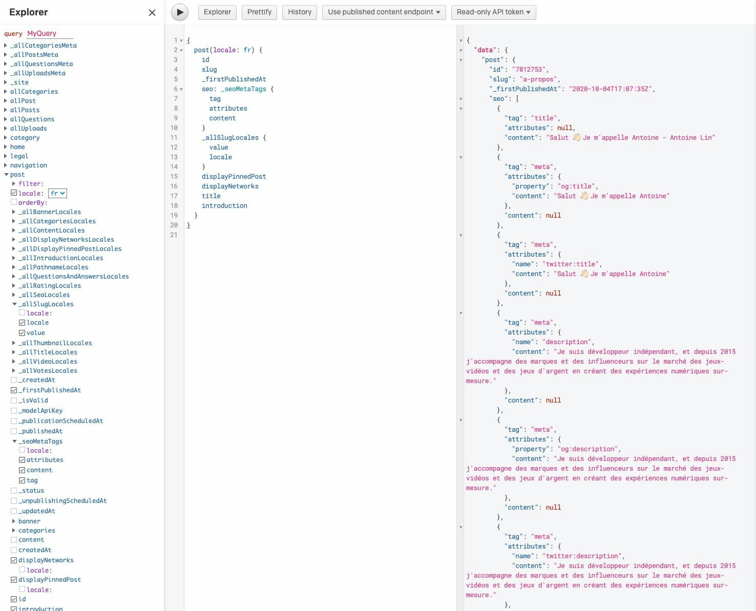 API Explorer de DatoCMS