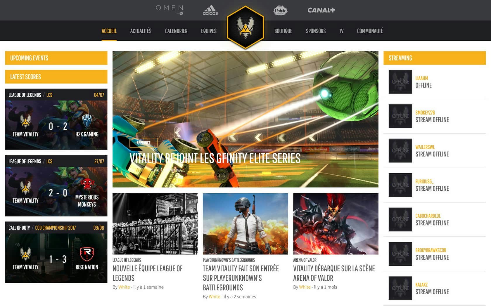 Team Vitality website, vitality.gg, onligne from 2018 to late 2019