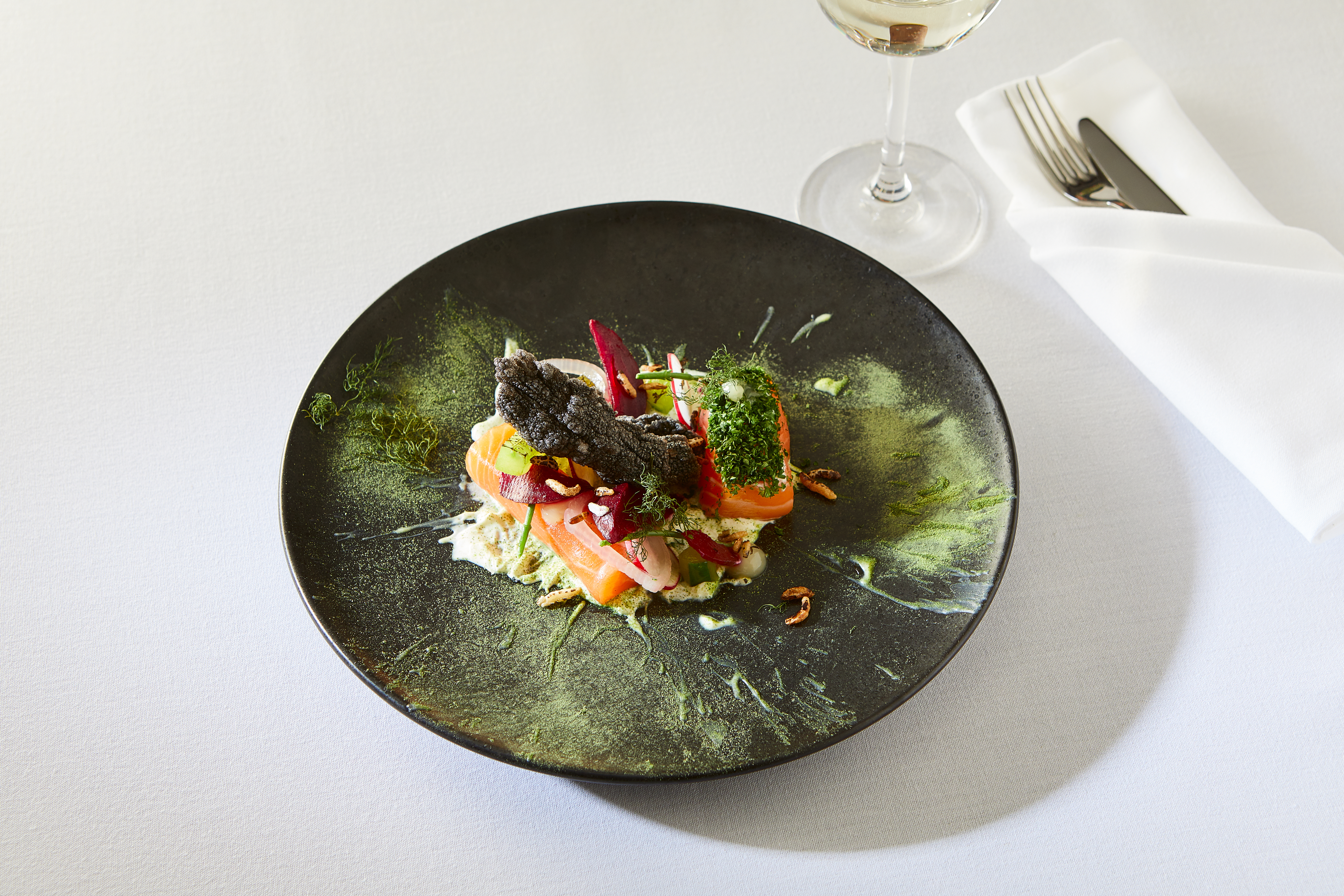 Salmon MiCuit, Beetroot, Spinach Powder