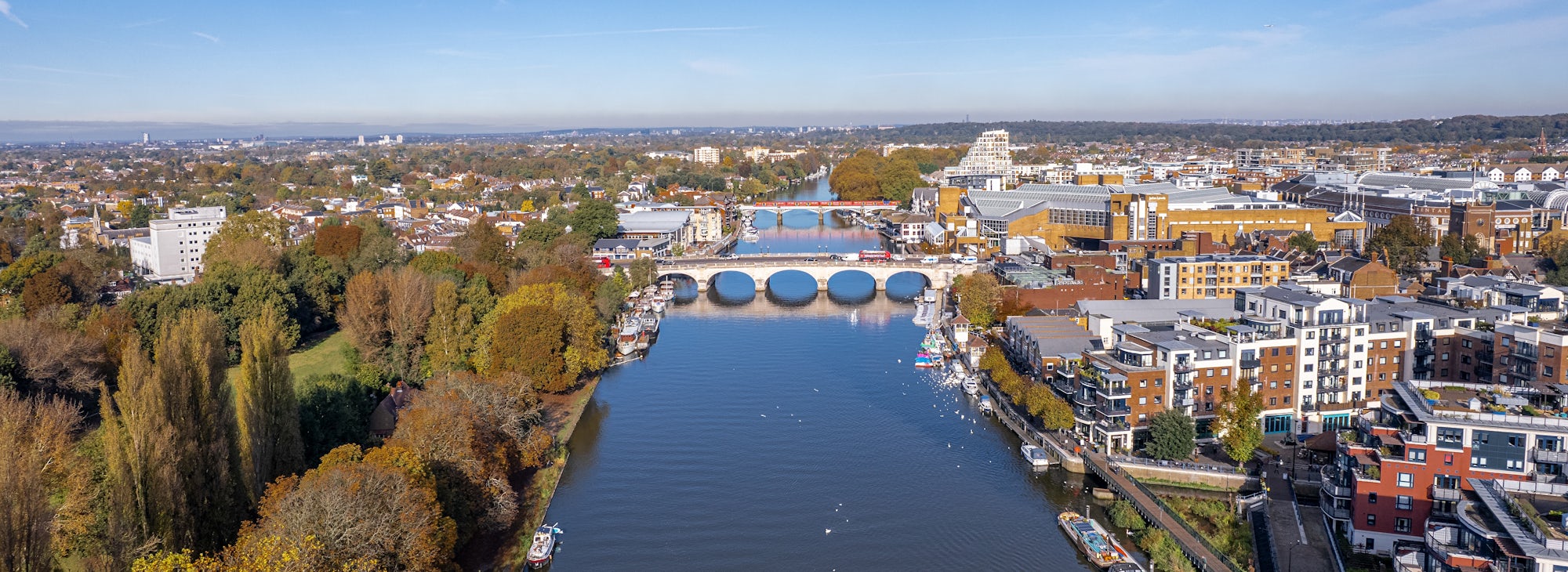 Aerial View of Kingston Bridge across River Thames