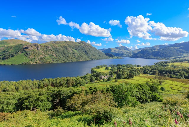 Panorama view of Ullswater Lake, Lake District, UK