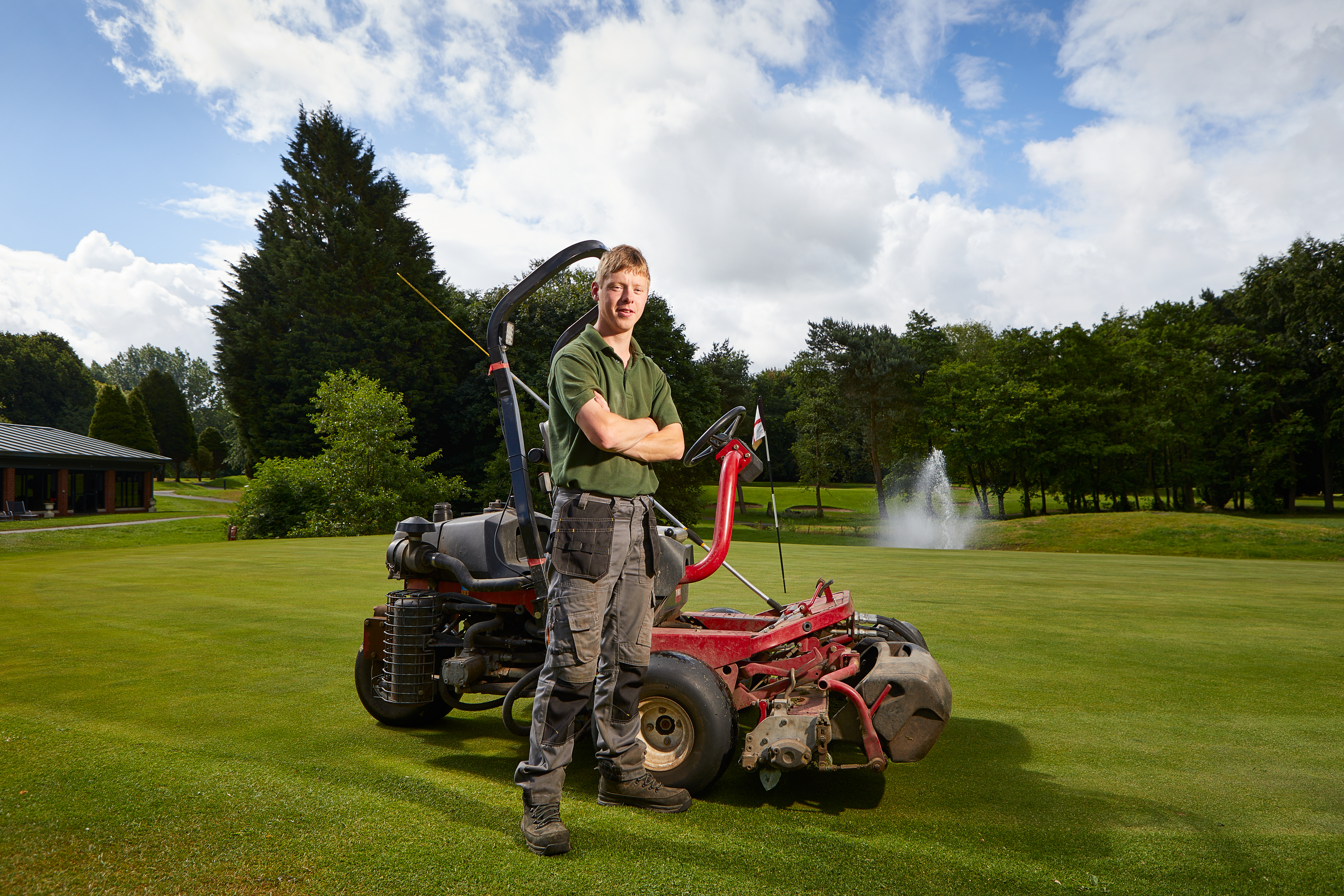 Nathan, greenskeeper at Hill Valley with fountain in the background